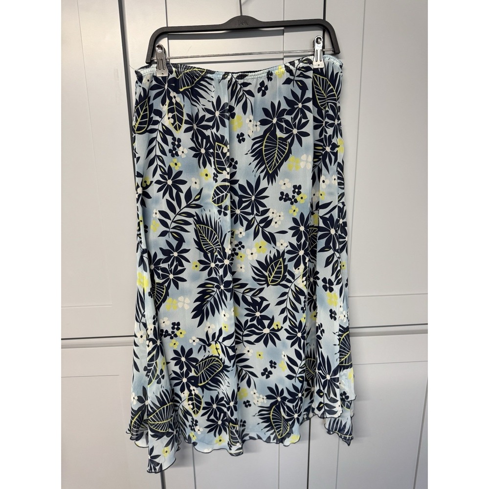 Sag Harbor Flare Skirt Womens‎ 14 Blue Floral Elastic Waist Midi Chiffon